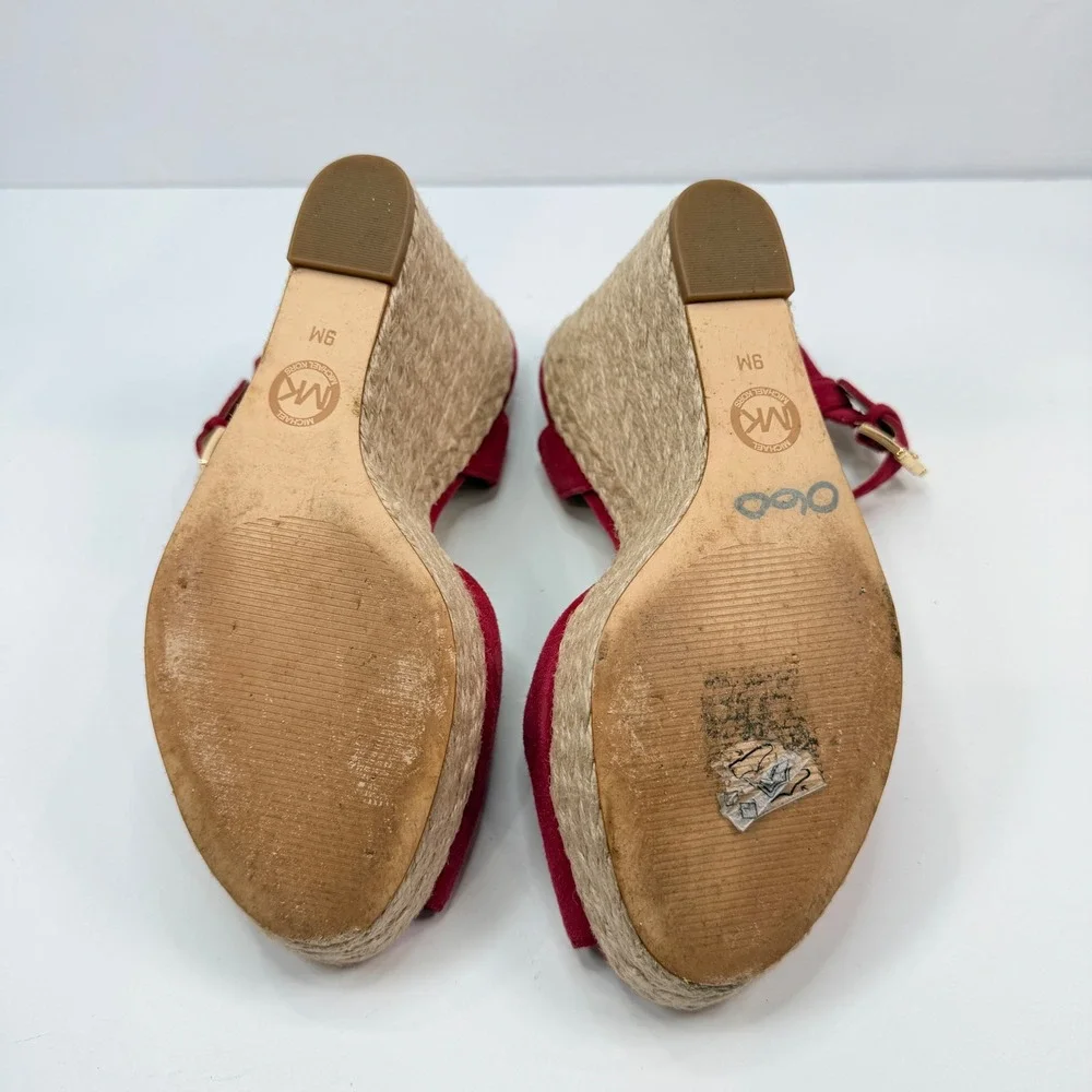 Michael Kors Women 9 Wedge Red Suede Espadrille Platform Sandals Luxury Designer